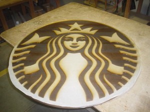 Starbucks Wall Mural Wood Engraving