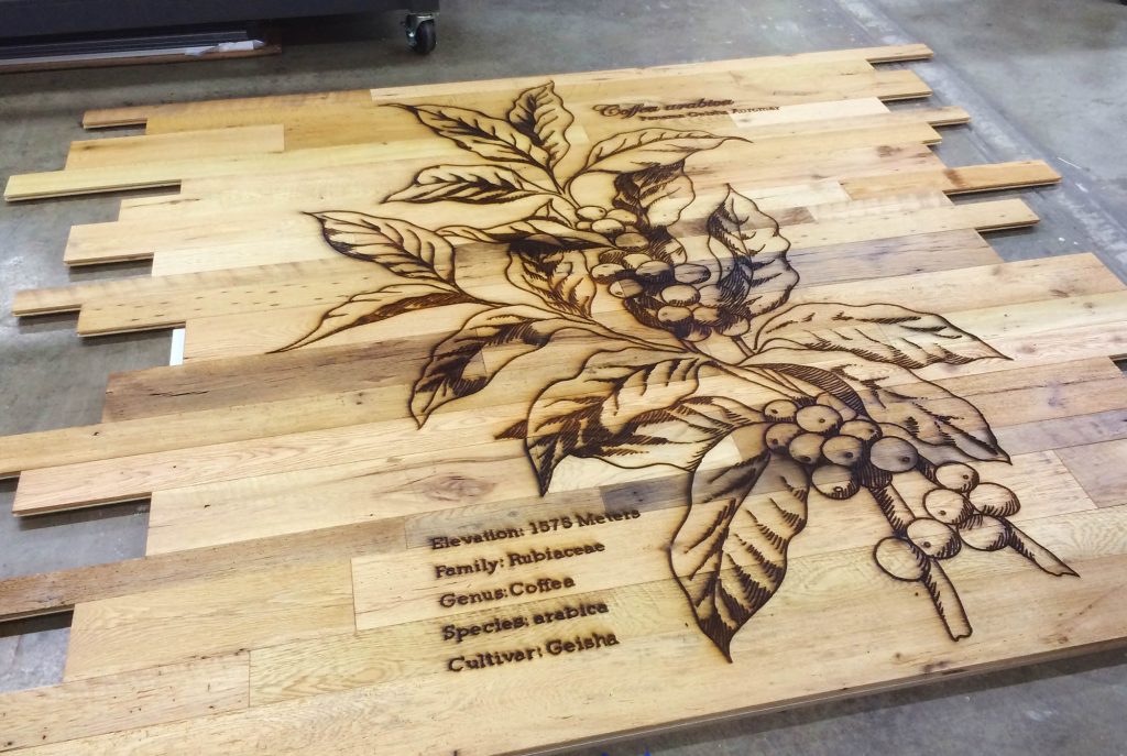 large format wood wall cladding laser engraving